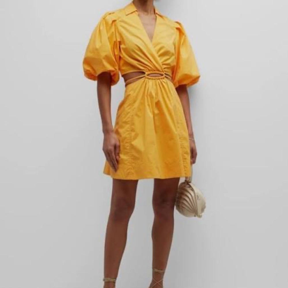 SIMKHAI Aulora Puff-Sleeve Cut-Out Mini Dress Size Small